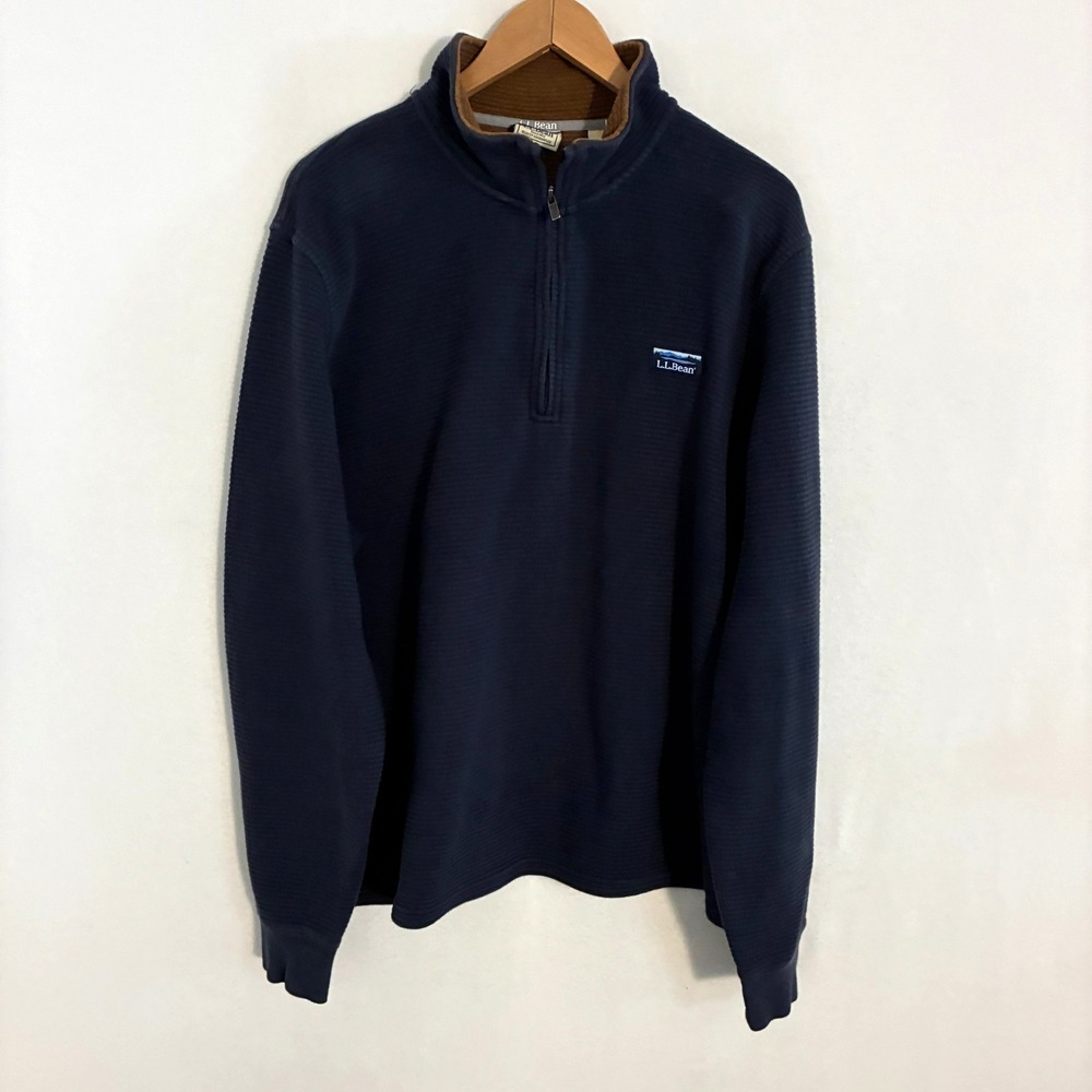 LL Bean Lakewashed Double Knit Quarter Zip Pullover Mens XL Navy Mock 520811